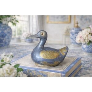 Vintage Brass & Pewter Duck Trinket Box Lidded Bird Figurine Mid Century Decor